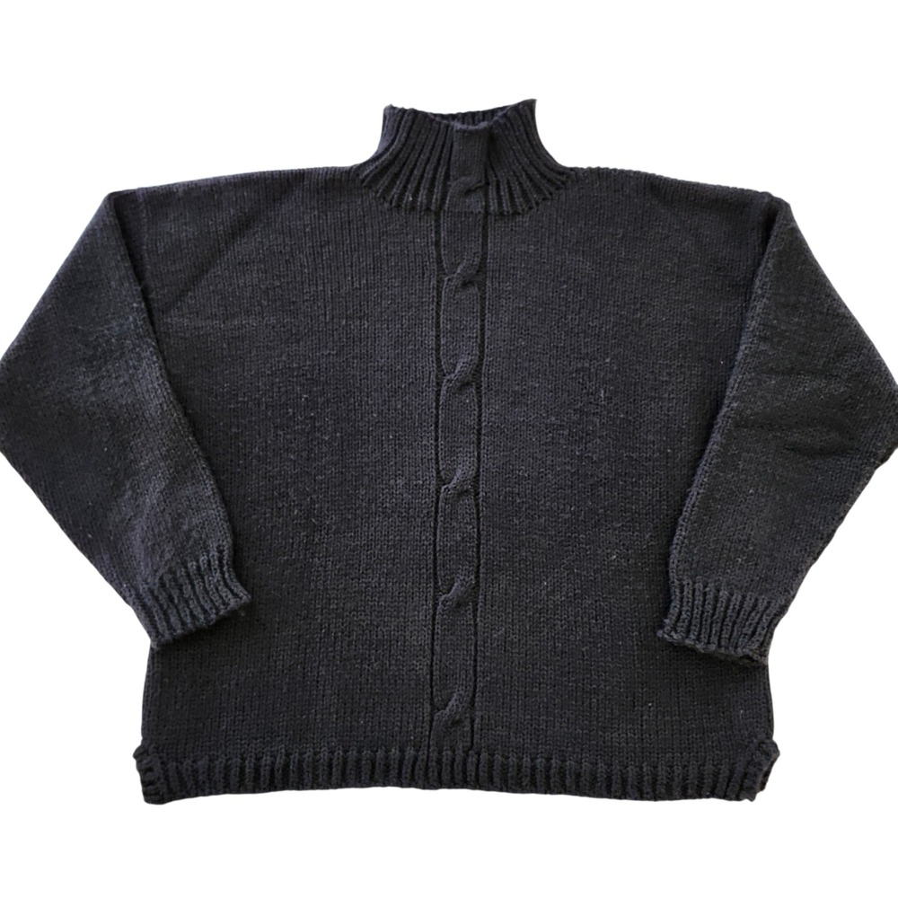 Peter England Nantucket Black Chunky Cable Knit Pullover Sweater Women's XS S